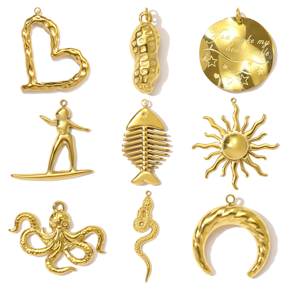 6pcs/pack High Polish Star Sun Moon Necklace Pendant Stainless Steel Fish Octopus DIY Earring Charm Women Snake Surfer Jewelry