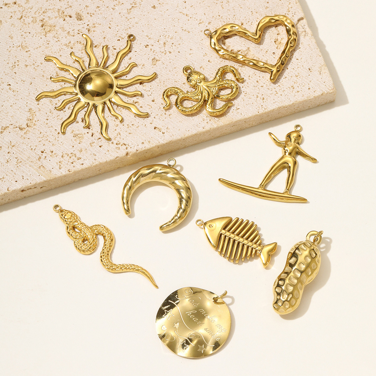 6pcs/pack High Polish Star Sun Moon Necklace Pendant Stainless Steel Fish Octopus DIY Earring Charm Women Snake Surfer Jewelry
