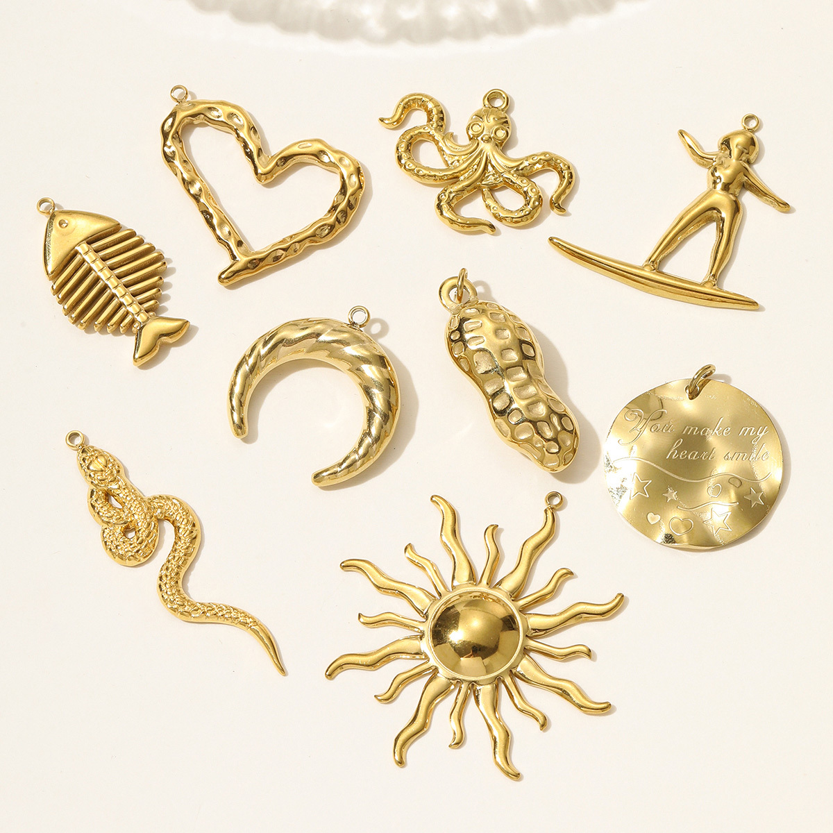 6pcs/pack High Polish Star Sun Moon Necklace Pendant Stainless Steel Fish Octopus DIY Earring Charm Women Snake Surfer Jewelry