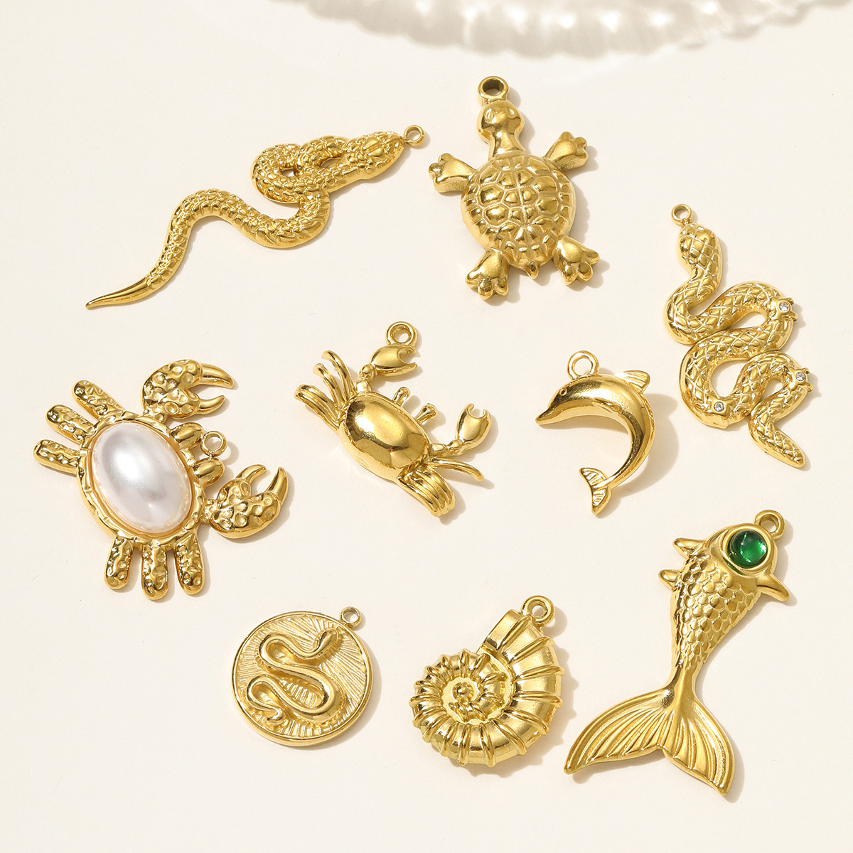 6pcs/pack High Polish Rhinestone Crab Fish Necklace Pendant Stainless Steel Snake Turtle DIY Earring Charm Women Dolphin Jewelry