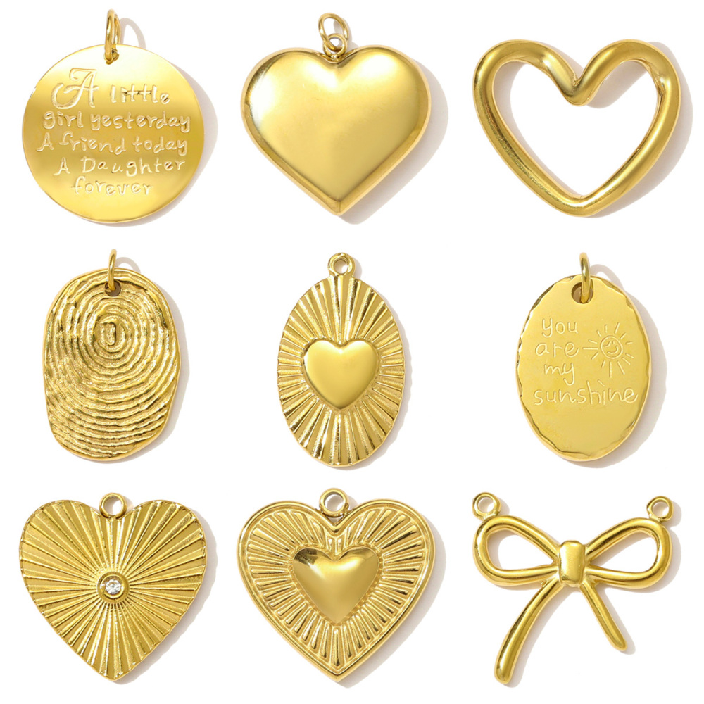 6pcs/pack High Polish Fingerprint Round Tag Necklace Pendant Stainless Steel Love Heart DIY Earring Charm Women Knot Bow Jewelry