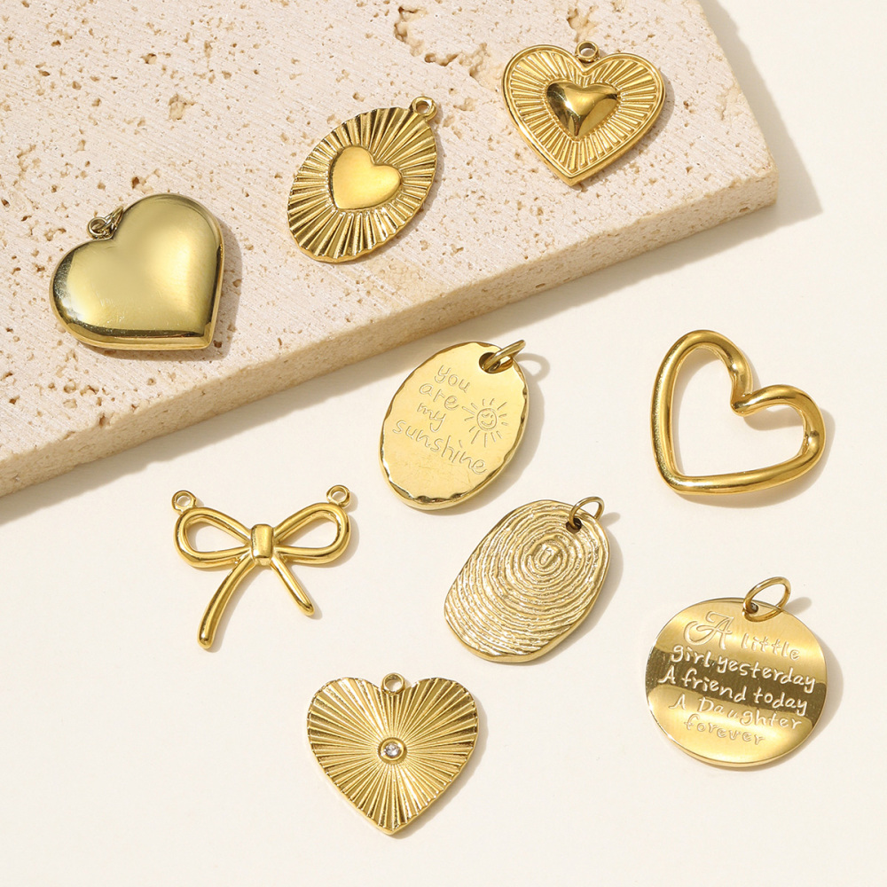 6pcs/pack High Polish Fingerprint Round Tag Necklace Pendant Stainless Steel Love Heart DIY Earring Charm Women Knot Bow Jewelry