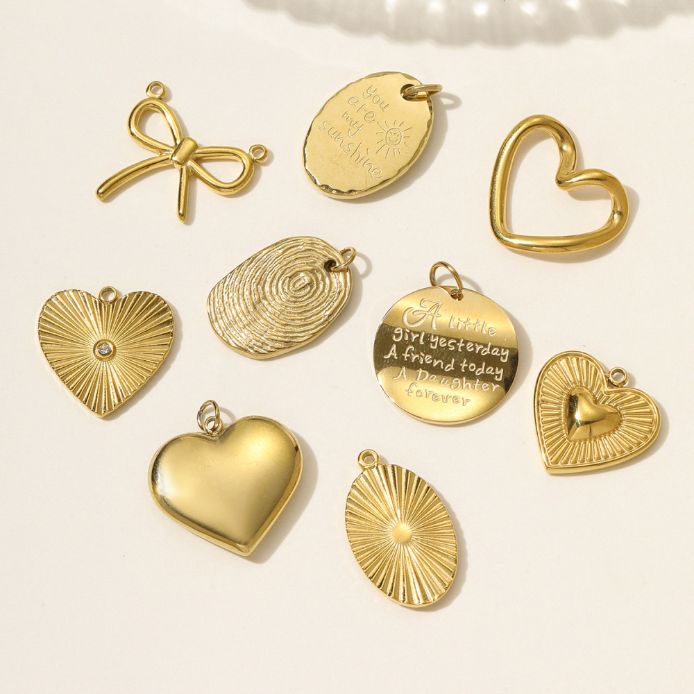 6pcs/pack High Polish Fingerprint Round Tag Necklace Pendant Stainless Steel Love Heart DIY Earring Charm Women Knot Bow Jewelry