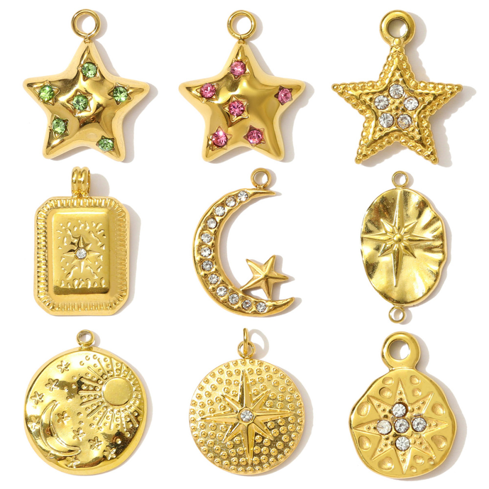 6pcs/pack Stainless Steel High Polish Sun Moon Necklace Pendant Rhinestone Star DIY Earring Charm For Women Holiday Jewelry