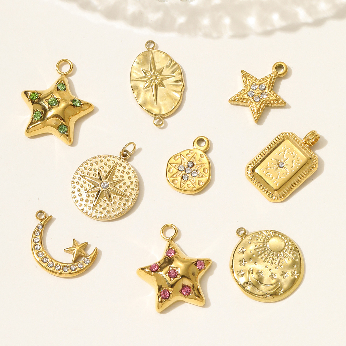 6pcs/pack Stainless Steel High Polish Sun Moon Necklace Pendant Rhinestone Star DIY Earring Charm For Women Holiday Jewelry