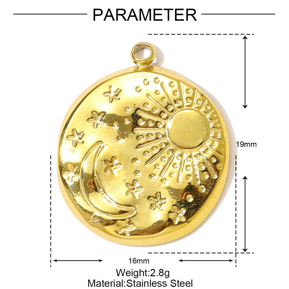 6pcs/pack Stainless Steel High Polish Sun Moon Necklace Pendant Rhinestone Star DIY Earring Charm For Women Holiday Jewelry