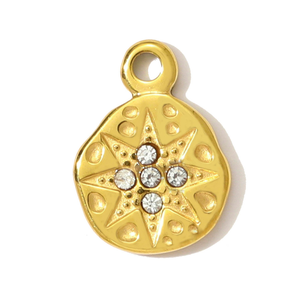 6pcs/pack Stainless Steel High Polish Sun Moon Necklace Pendant Rhinestone Star DIY Earring Charm For Women Holiday Jewelry