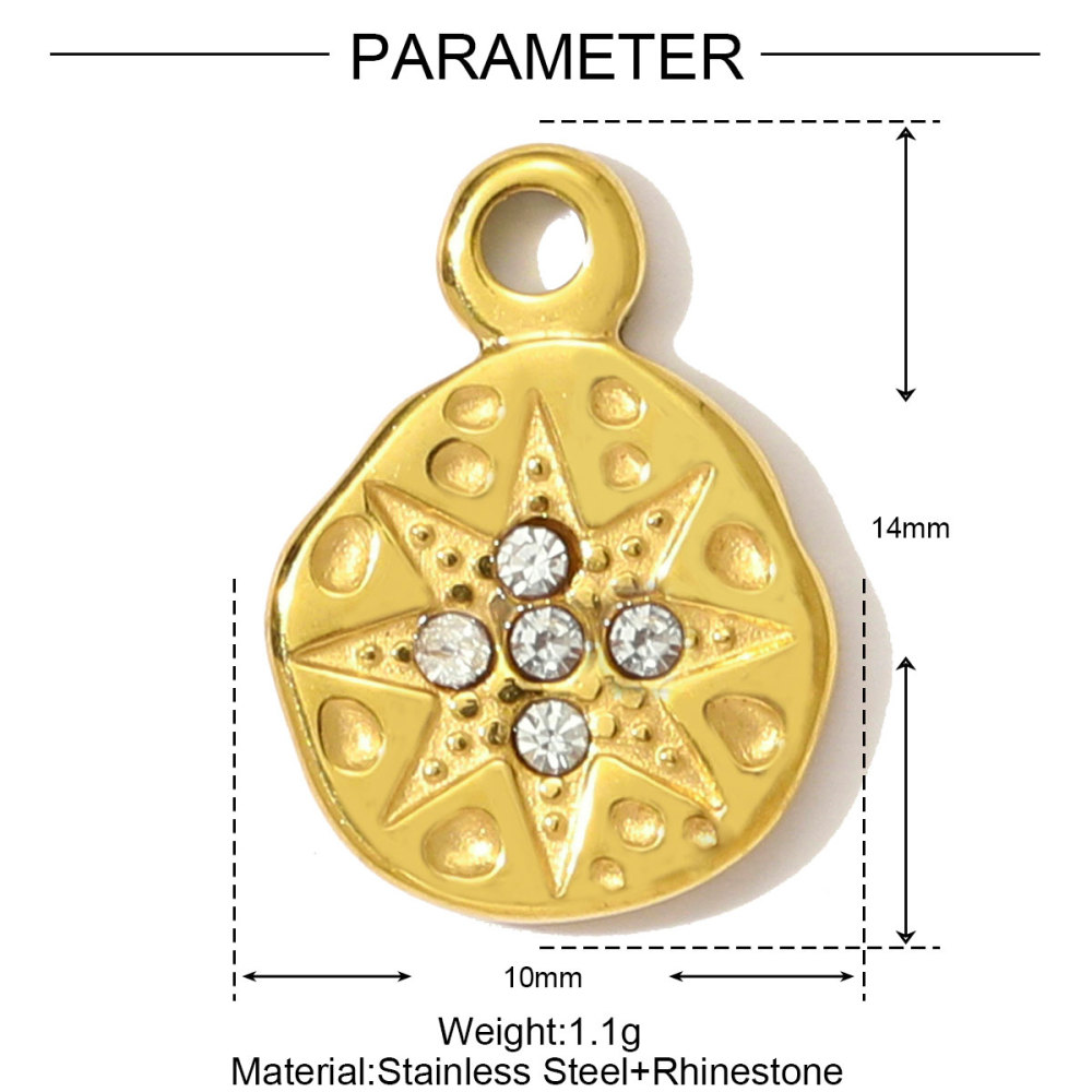 6pcs/pack Stainless Steel High Polish Sun Moon Necklace Pendant Rhinestone Star DIY Earring Charm For Women Holiday Jewelry