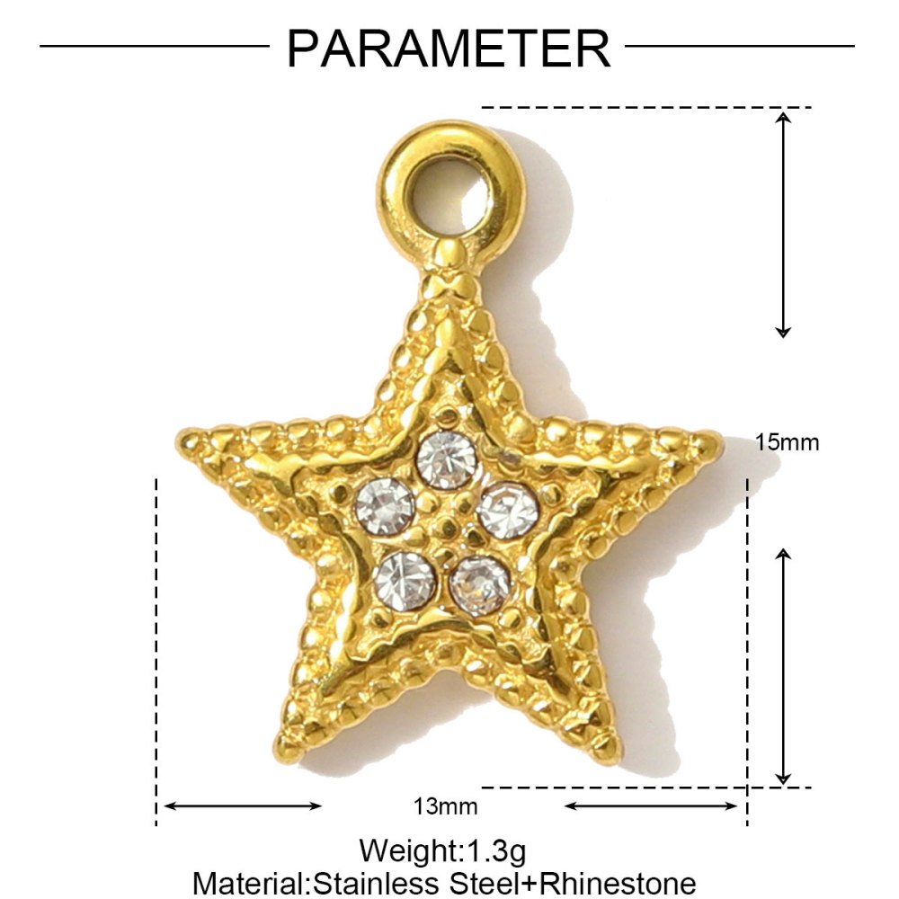 6pcs/pack Stainless Steel High Polish Sun Moon Necklace Pendant Rhinestone Star DIY Earring Charm For Women Holiday Jewelry