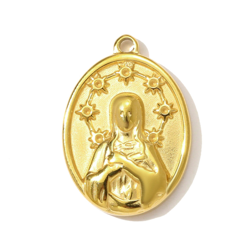 6pcs/pack Stainless Steel Enamel Cross Life Tree Round Necklace Pendant The Holy Mother Angel DIY Charm Women Heart Jewelry