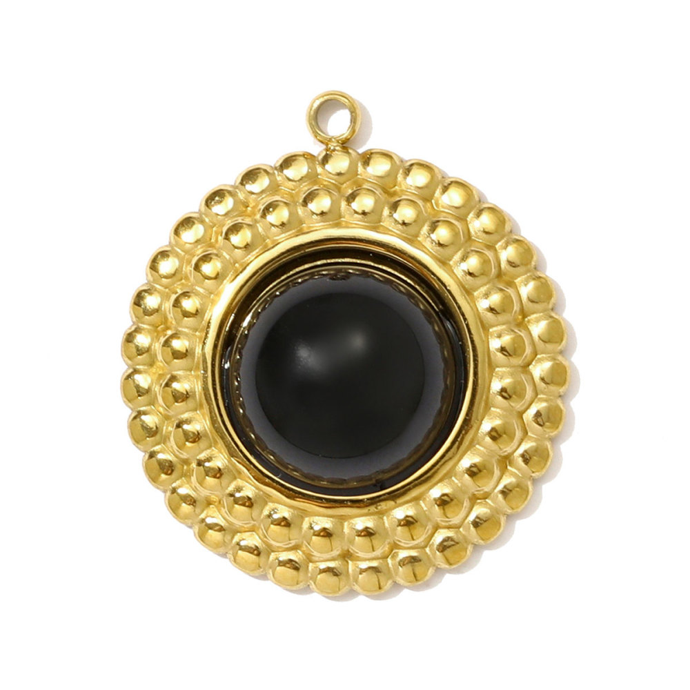 6pcs/pack Stainless Steel Natural Sotne Geometric Necklace Pendant Black Agate Oval Heart DIY Earring Charm Women Fan-shaped Jewelry
