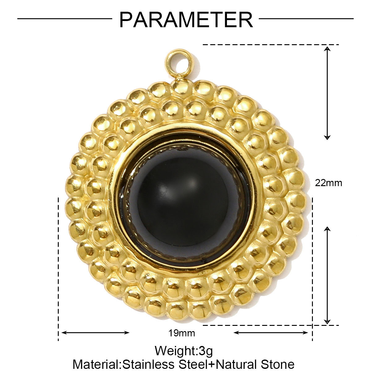 6pcs/pack Stainless Steel Natural Sotne Geometric Necklace Pendant Black Agate Oval Heart DIY Earring Charm Women Fan-shaped Jewelry
