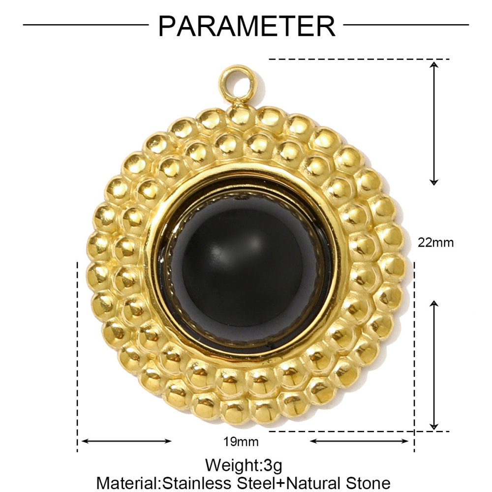 6pcs/pack Stainless Steel Natural Sotne Geometric Necklace Pendant Black Agate Oval Heart DIY Earring Charm Women Fan-shaped Jewelry