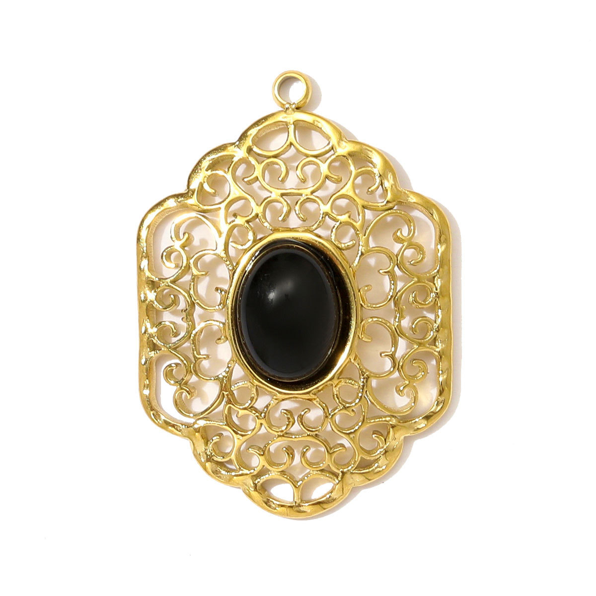 6pcs/pack Stainless Steel Natural Sotne Geometric Necklace Pendant Black Agate Oval Heart DIY Earring Charm Women Fan-shaped Jewelry
