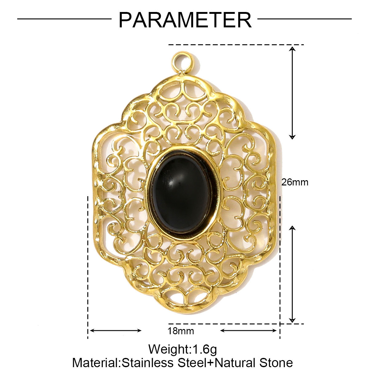 6pcs/pack Stainless Steel Natural Sotne Geometric Necklace Pendant Black Agate Oval Heart DIY Earring Charm Women Fan-shaped Jewelry