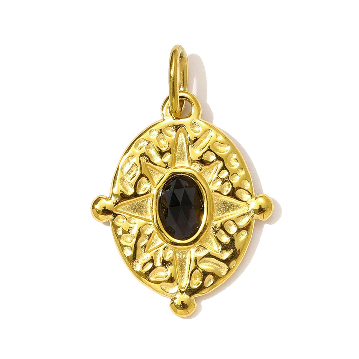 6pcs/pack Stainless Steel Natural Sotne Geometric Necklace Pendant Black Agate Oval Heart DIY Earring Charm Women Fan-shaped Jewelry