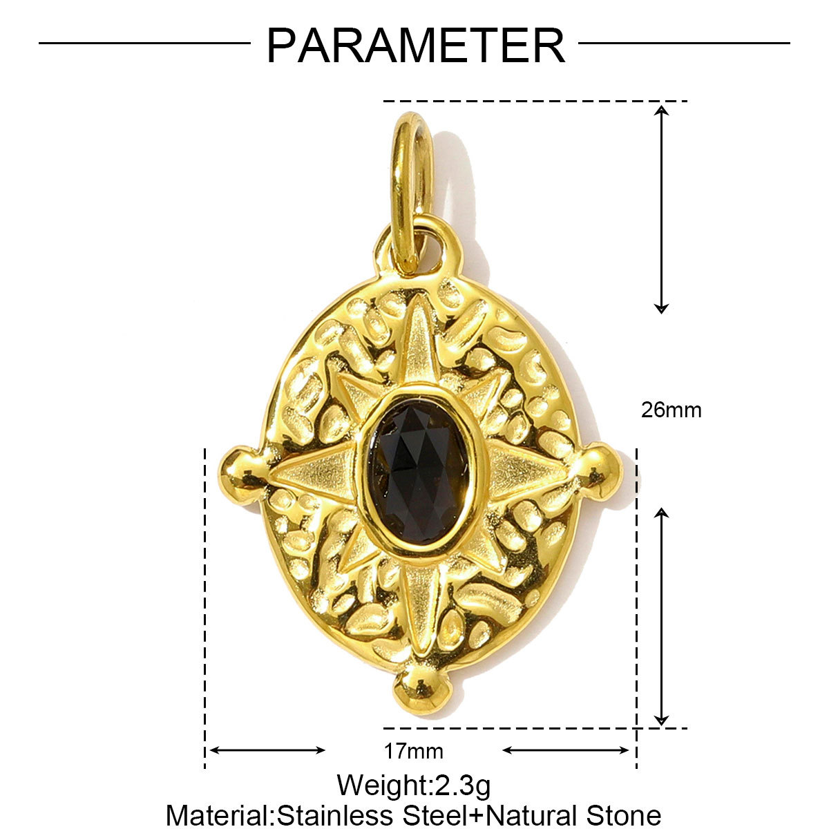 6pcs/pack Stainless Steel Natural Sotne Geometric Necklace Pendant Black Agate Oval Heart DIY Earring Charm Women Fan-shaped Jewelry