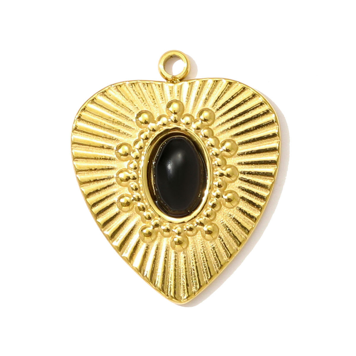 6pcs/pack Stainless Steel Natural Sotne Geometric Necklace Pendant Black Agate Oval Heart DIY Earring Charm Women Fan-shaped Jewelry