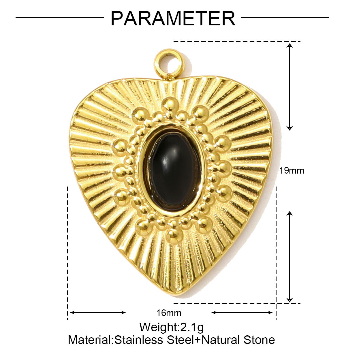6pcs/pack Stainless Steel Natural Sotne Geometric Necklace Pendant Black Agate Oval Heart DIY Earring Charm Women Fan-shaped Jewelry