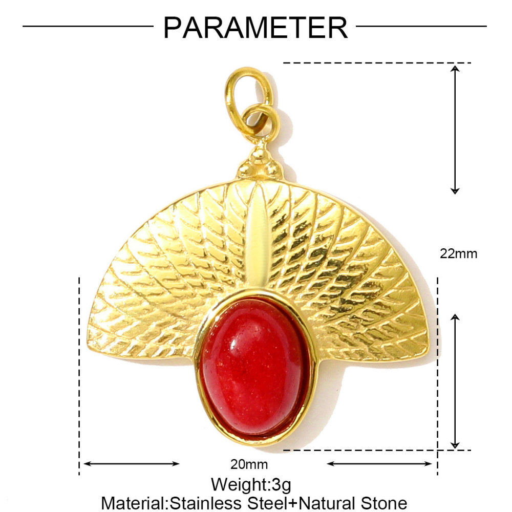 6pcs/pack Stainless Steel Natural Sotne Geometric Necklace Pendant Black Agate Oval Heart DIY Earring Charm Women Fan-shaped Jewelry