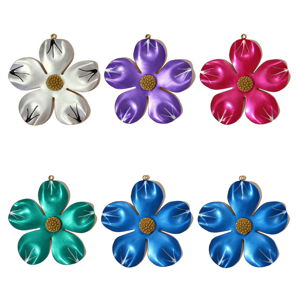 6pcs/pack Big Size Stainless Steel Camellia Flower Necklace Pendant Colorful Enamel DIY Earrings Charms Women Jewelry Wholesale