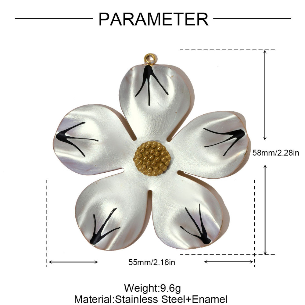 6pcs/pack Big Size Stainless Steel Camellia Flower Necklace Pendant Colorful Enamel DIY Earrings Charms Women Jewelry Wholesale