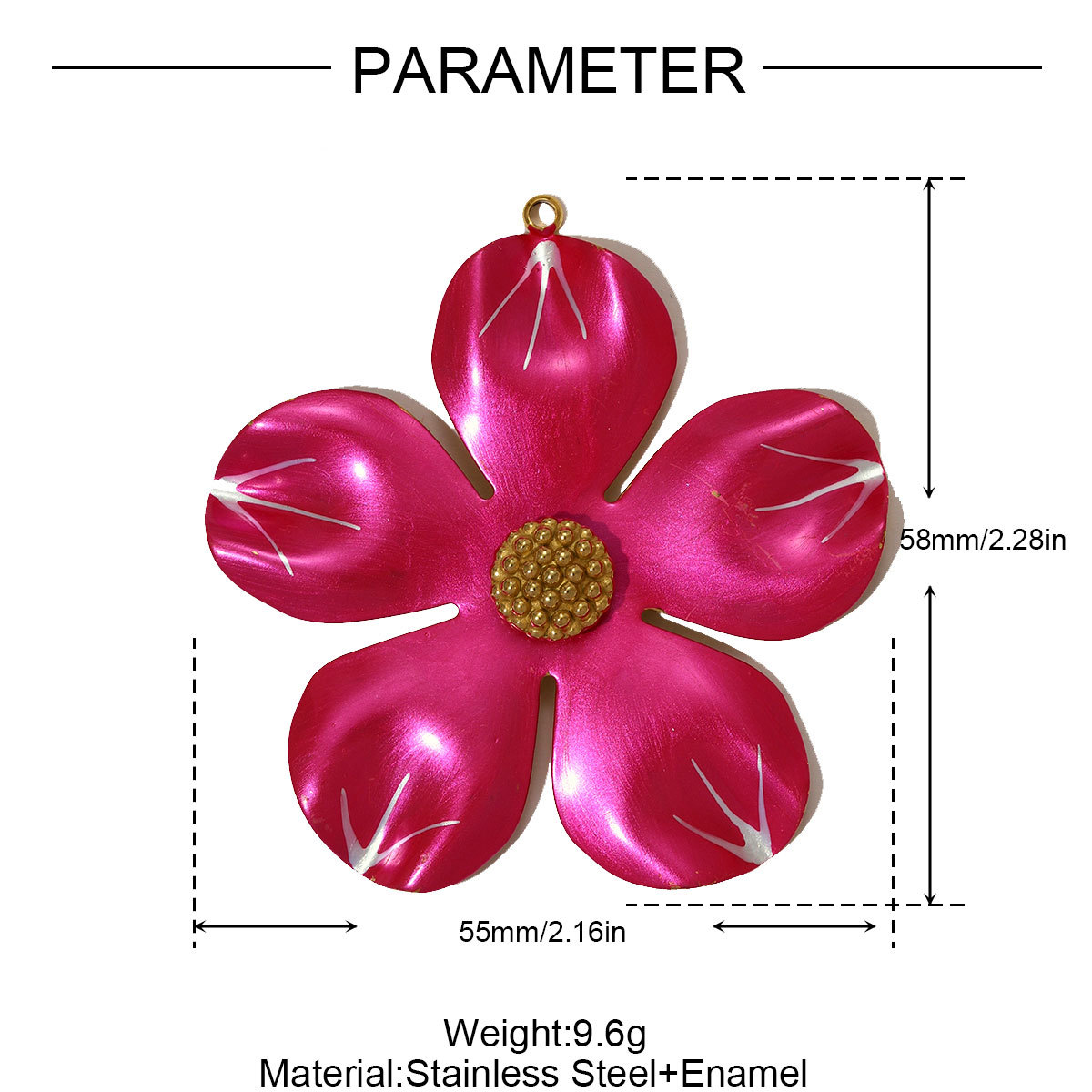 6pcs/pack Big Size Stainless Steel Camellia Flower Necklace Pendant Colorful Enamel DIY Earrings Charms Women Jewelry Wholesale