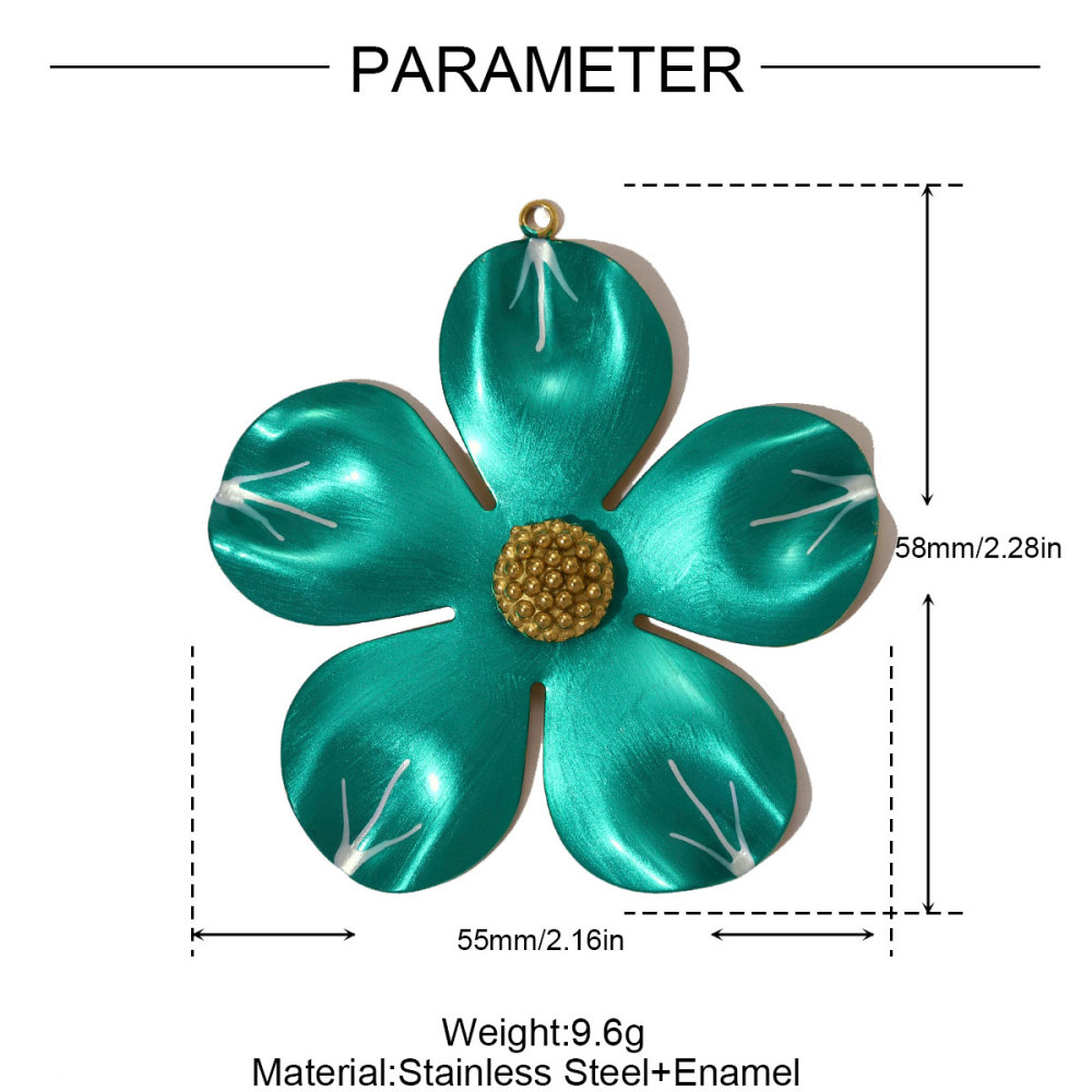 6pcs/pack Big Size Stainless Steel Camellia Flower Necklace Pendant Colorful Enamel DIY Earrings Charms Women Jewelry Wholesale