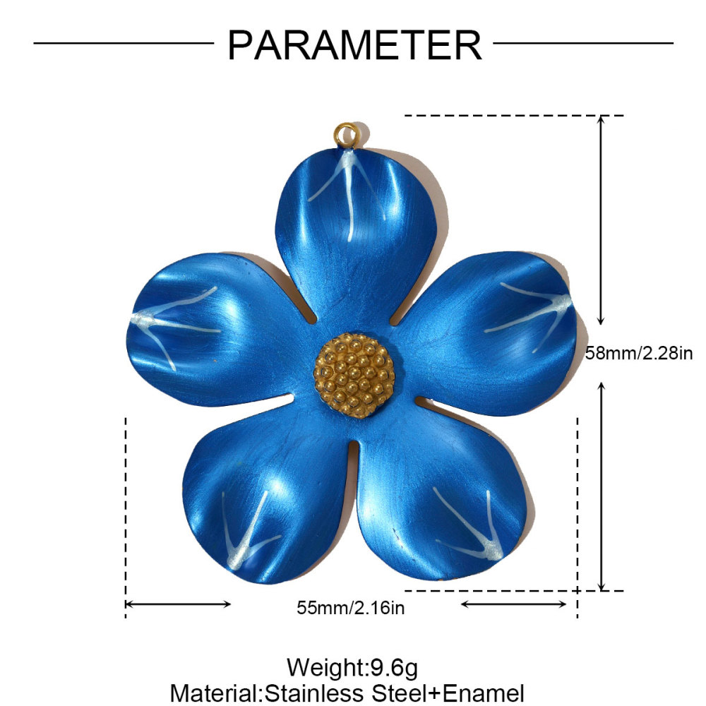 6pcs/pack Big Size Stainless Steel Camellia Flower Necklace Pendant Colorful Enamel DIY Earrings Charms Women Jewelry Wholesale