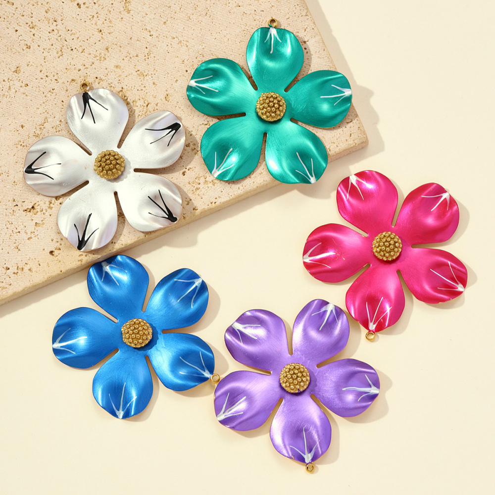 6pcs/pack Big Size Stainless Steel Camellia Flower Necklace Pendant Colorful Enamel DIY Earrings Charms Women Jewelry Wholesale