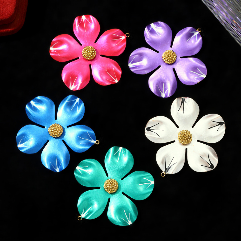 6pcs/pack Big Size Stainless Steel Camellia Flower Necklace Pendant Colorful Enamel DIY Earrings Charms Women Jewelry Wholesale