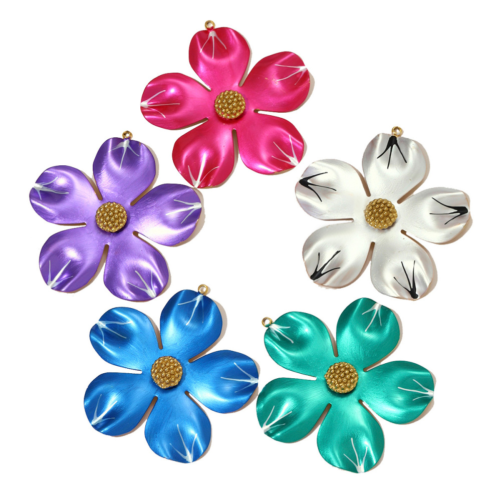 6pcs/pack Big Size Stainless Steel Camellia Flower Necklace Pendant Colorful Enamel DIY Earrings Charms Women Jewelry Wholesale