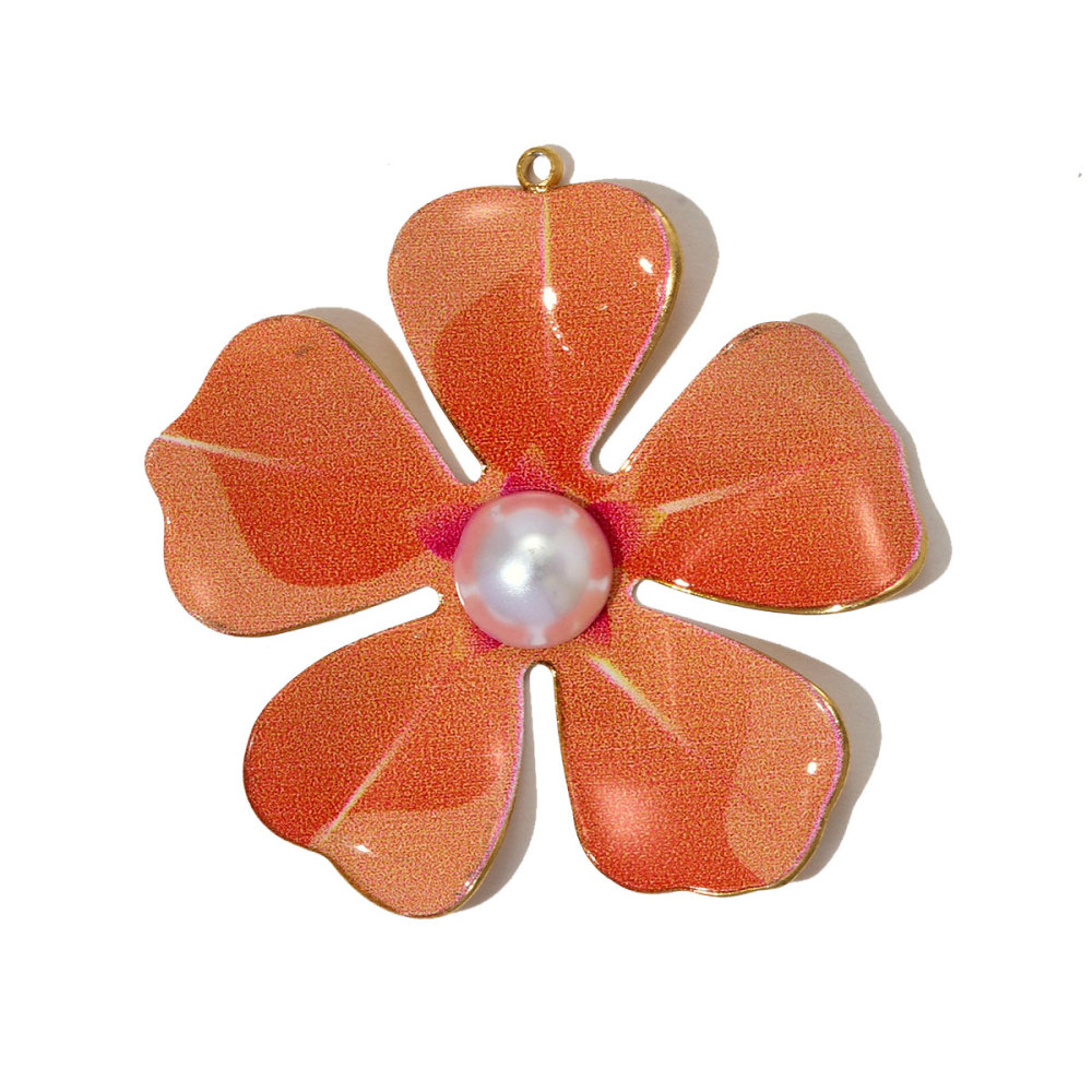 6pcs/pack Big Size Stainless Steel Leopard Print Enamel Flower Necklace Pendants Clover Lotus DIY Earrings Charms Women Jewelry