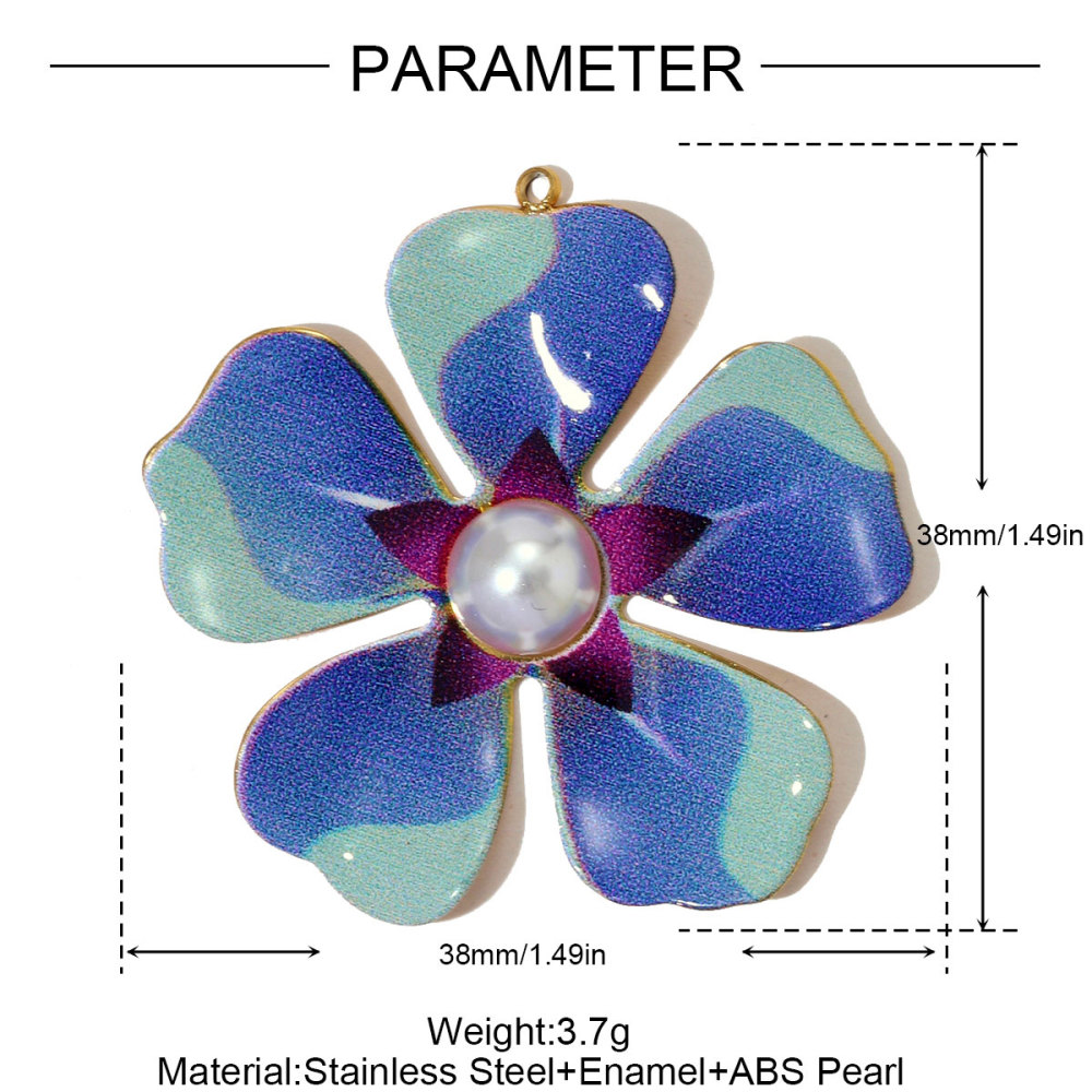 6pcs/pack Big Size Stainless Steel Leopard Print Enamel Flower Necklace Pendants Clover Lotus DIY Earrings Charms Women Jewelry