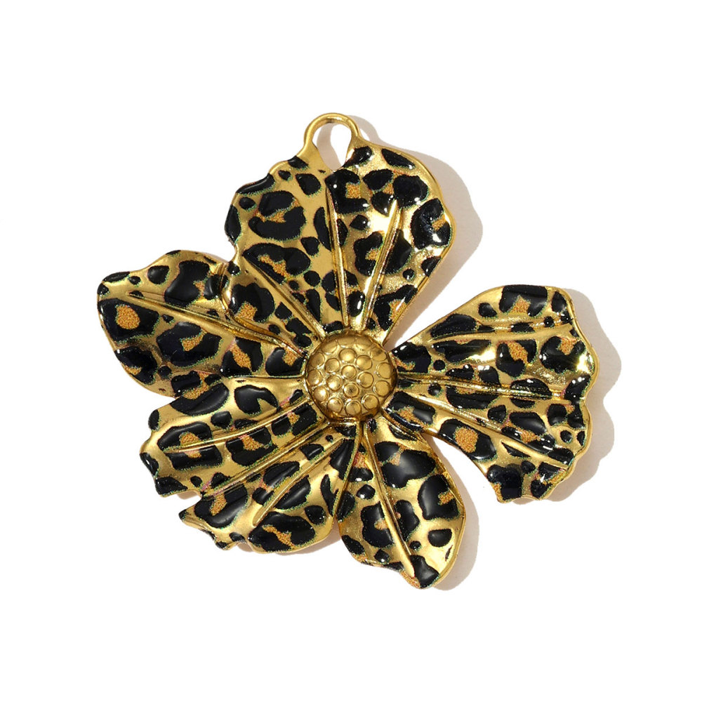 6pcs/pack Big Size Stainless Steel Leopard Print Enamel Flower Necklace Pendants Clover Lotus DIY Earrings Charms Women Jewelry