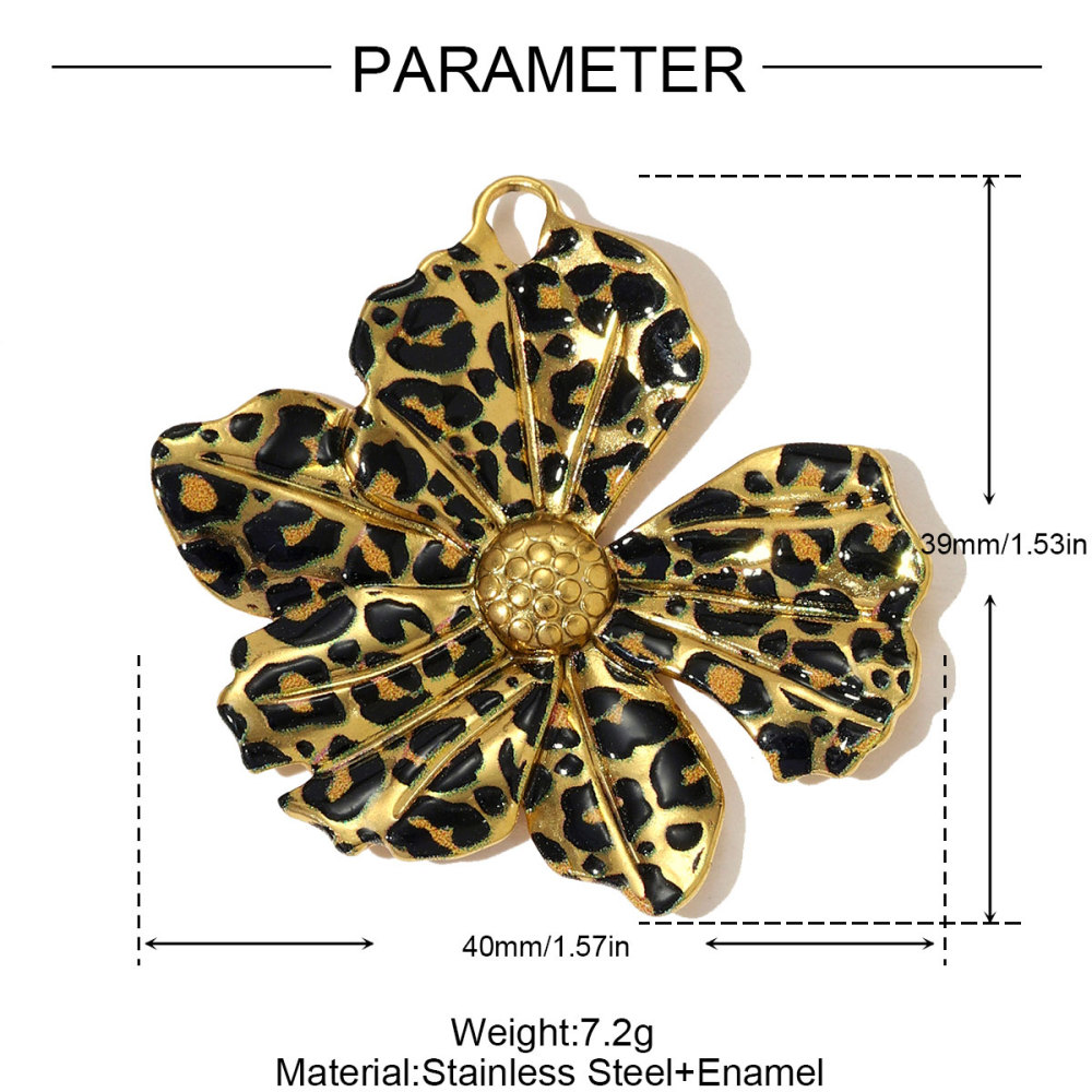 6pcs/pack Big Size Stainless Steel Leopard Print Enamel Flower Necklace Pendants Clover Lotus DIY Earrings Charms Women Jewelry