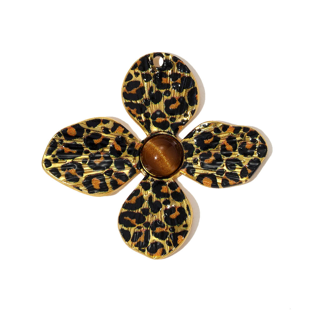 6pcs/pack Big Size Stainless Steel Leopard Print Enamel Flower Necklace Pendants Clover Lotus DIY Earrings Charms Women Jewelry