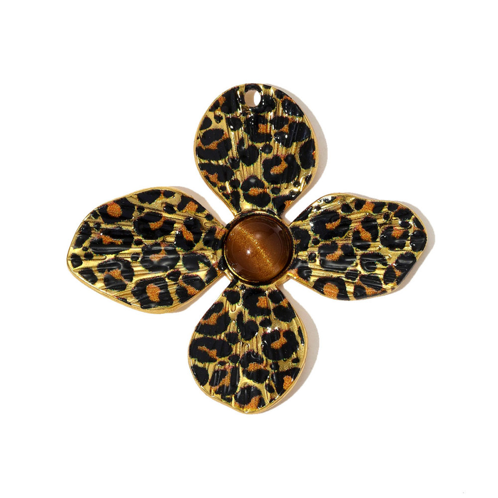 6pcs/pack Big Size Stainless Steel Leopard Print Enamel Flower Necklace Pendants Clover Lotus DIY Earrings Charms Women Jewelry