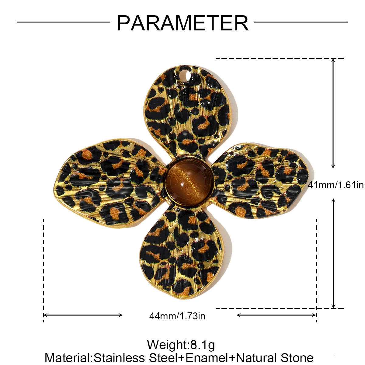 6pcs/pack Big Size Stainless Steel Leopard Print Enamel Flower Necklace Pendants Clover Lotus DIY Earrings Charms Women Jewelry