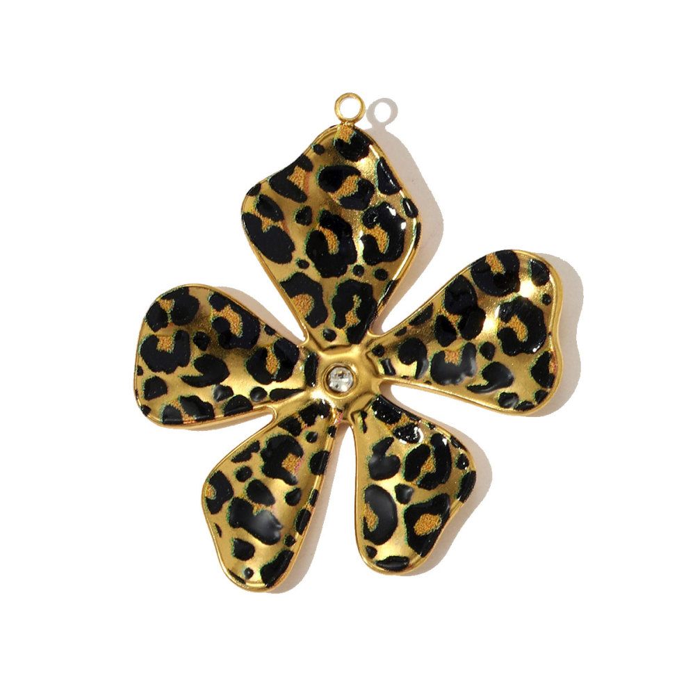 6pcs/pack Big Size Stainless Steel Leopard Print Enamel Flower Necklace Pendants Clover Lotus DIY Earrings Charms Women Jewelry