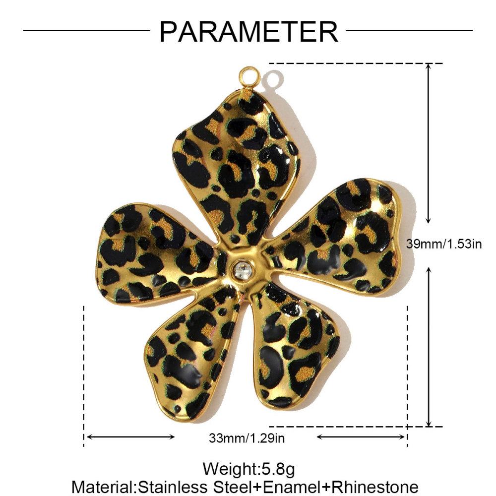 6pcs/pack Big Size Stainless Steel Leopard Print Enamel Flower Necklace Pendants Clover Lotus DIY Earrings Charms Women Jewelry