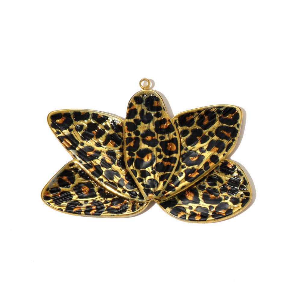 6pcs/pack Big Size Stainless Steel Leopard Print Enamel Flower Necklace Pendants Clover Lotus DIY Earrings Charms Women Jewelry
