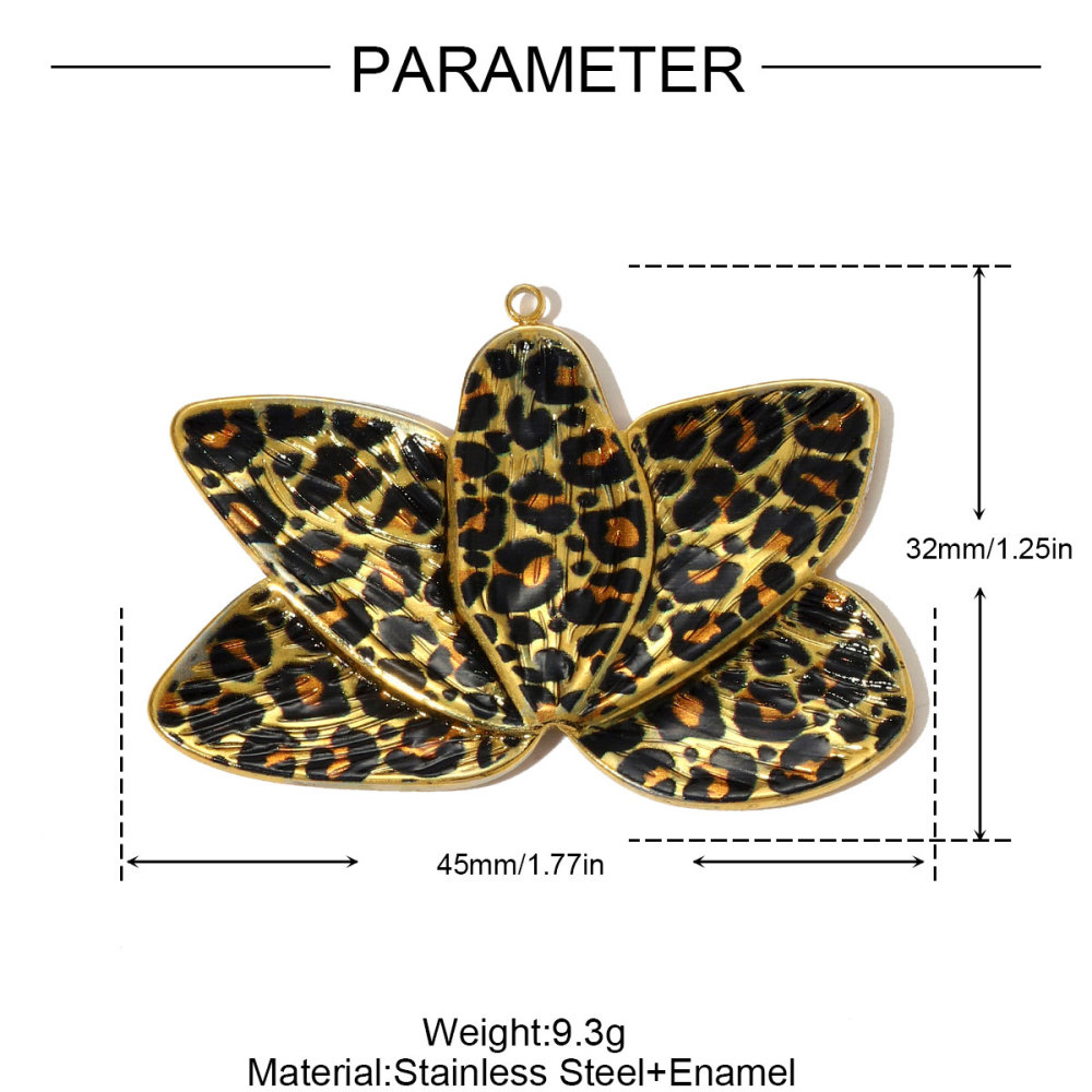 6pcs/pack Big Size Stainless Steel Leopard Print Enamel Flower Necklace Pendants Clover Lotus DIY Earrings Charms Women Jewelry