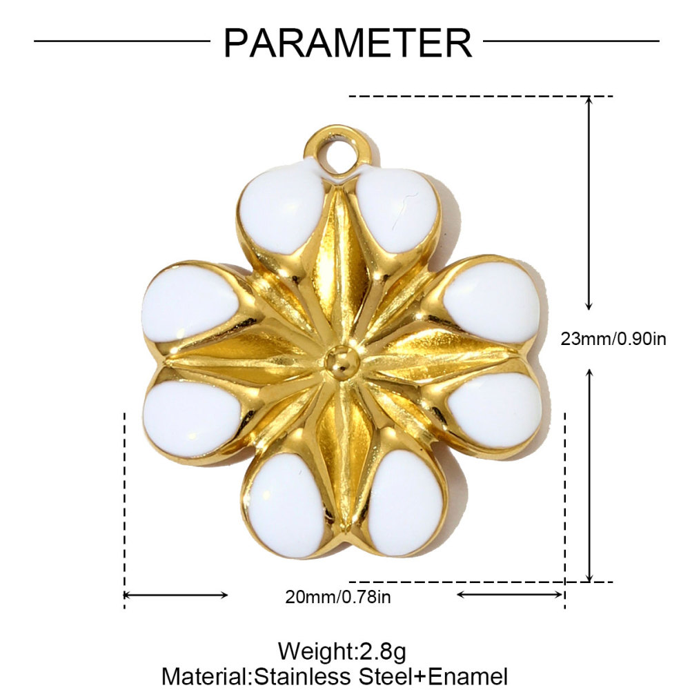 6pcs/pack French Two Tone Stainless Steel Rose Love Heart Necklace Pendants Enamel Flower DIY Earrings Charms Women Daisy Jewelry
