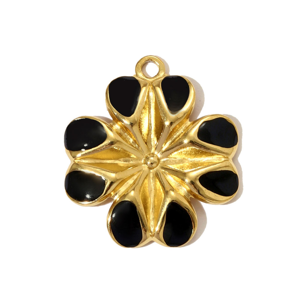 6pcs/pack French Two Tone Stainless Steel Rose Love Heart Necklace Pendants Enamel Flower DIY Earrings Charms Women Daisy Jewelry