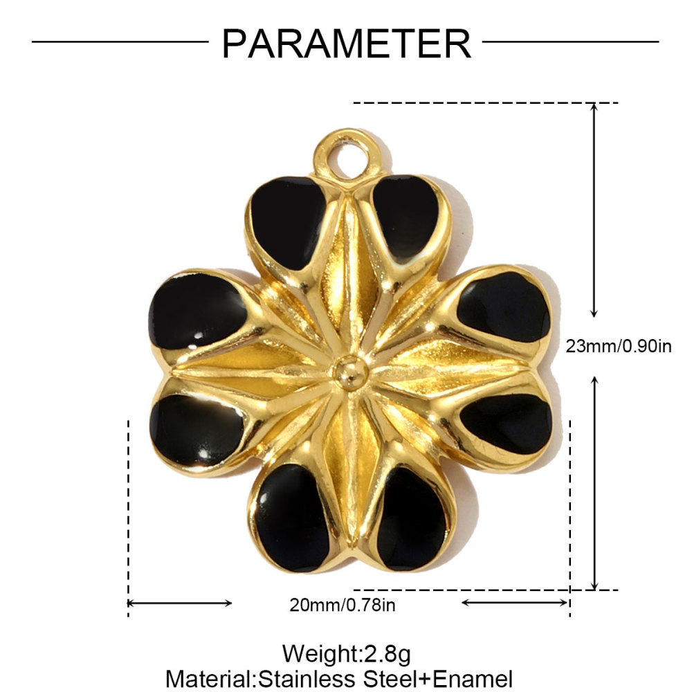 6pcs/pack French Two Tone Stainless Steel Rose Love Heart Necklace Pendants Enamel Flower DIY Earrings Charms Women Daisy Jewelry