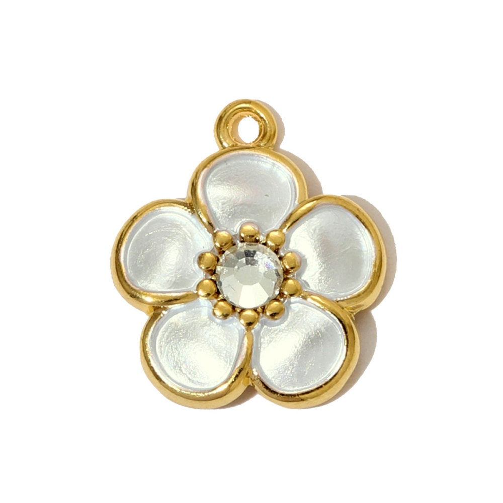 6pcs/pack French Two Tone Stainless Steel Rose Love Heart Necklace Pendants Enamel Flower DIY Earrings Charms Women Daisy Jewelry