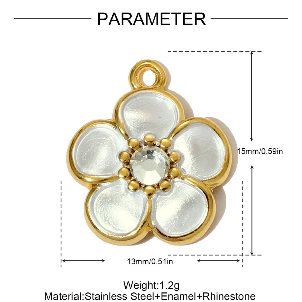 6pcs/pack French Two Tone Stainless Steel Rose Love Heart Necklace Pendants Enamel Flower DIY Earrings Charms Women Daisy Jewelry