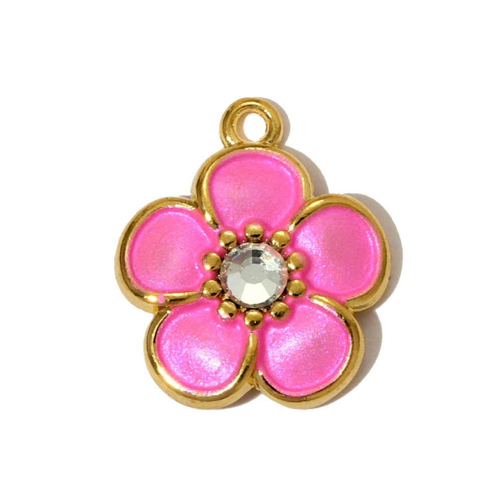 6pcs/pack French Two Tone Stainless Steel Rose Love Heart Necklace Pendants Enamel Flower DIY Earrings Charms Women Daisy Jewelry