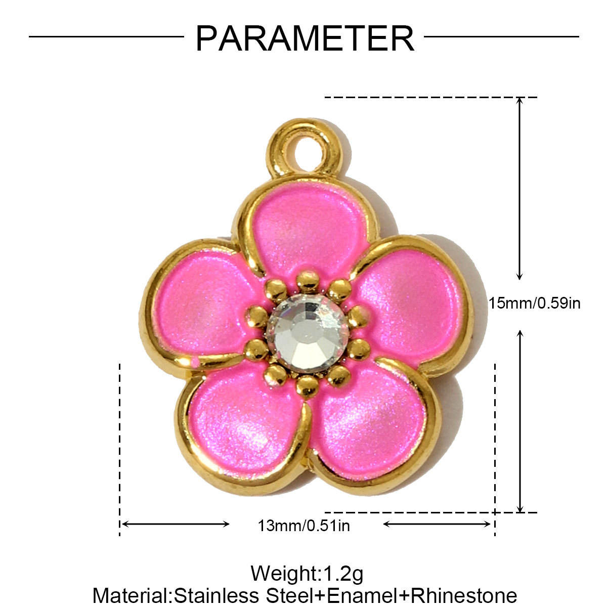 6pcs/pack French Two Tone Stainless Steel Rose Love Heart Necklace Pendants Enamel Flower DIY Earrings Charms Women Daisy Jewelry